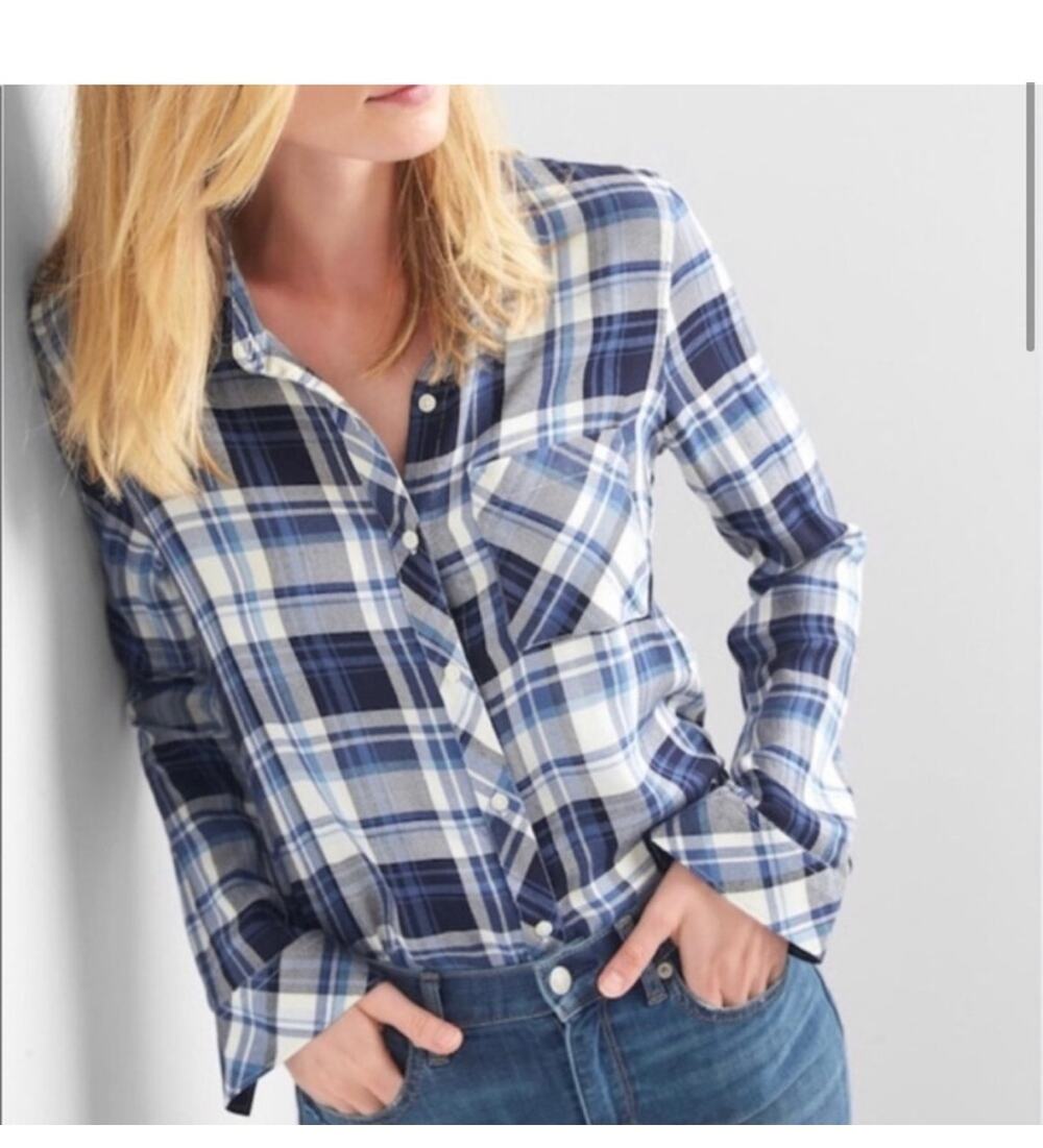 NWT Gap Blue White Plaid Shirt Size Medium